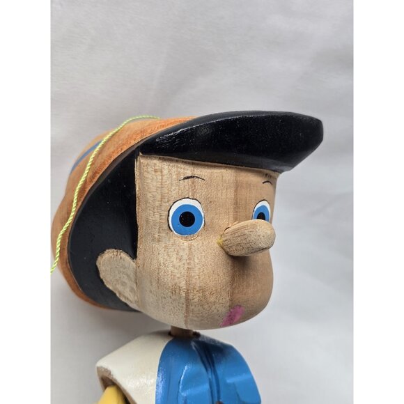 Pinocchio wooden doll Hand Carved and Painted With Puppet Strings 7" Tall-Signed - Picture 8 of 15